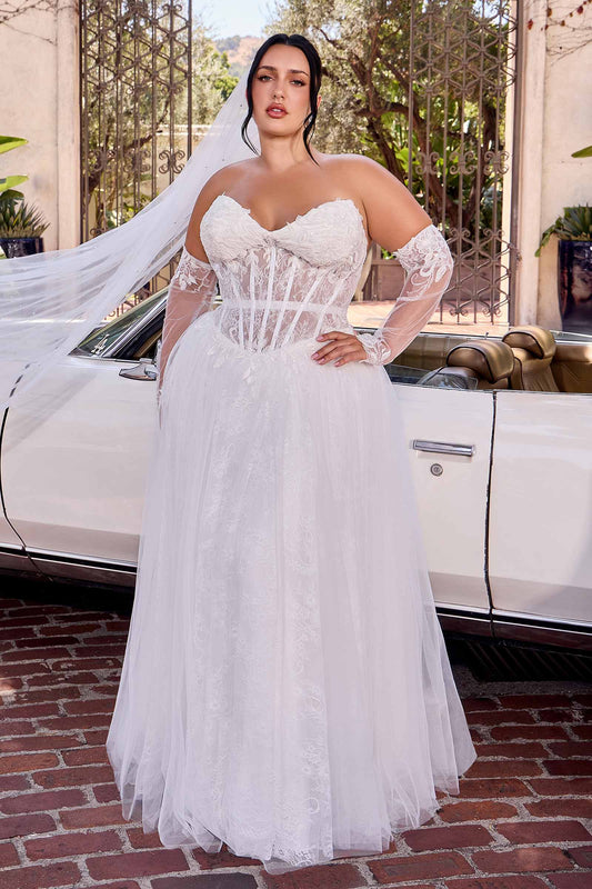 Ladivine CD717W Strapless A-Line Gown Lace Applique Tulle Skirt