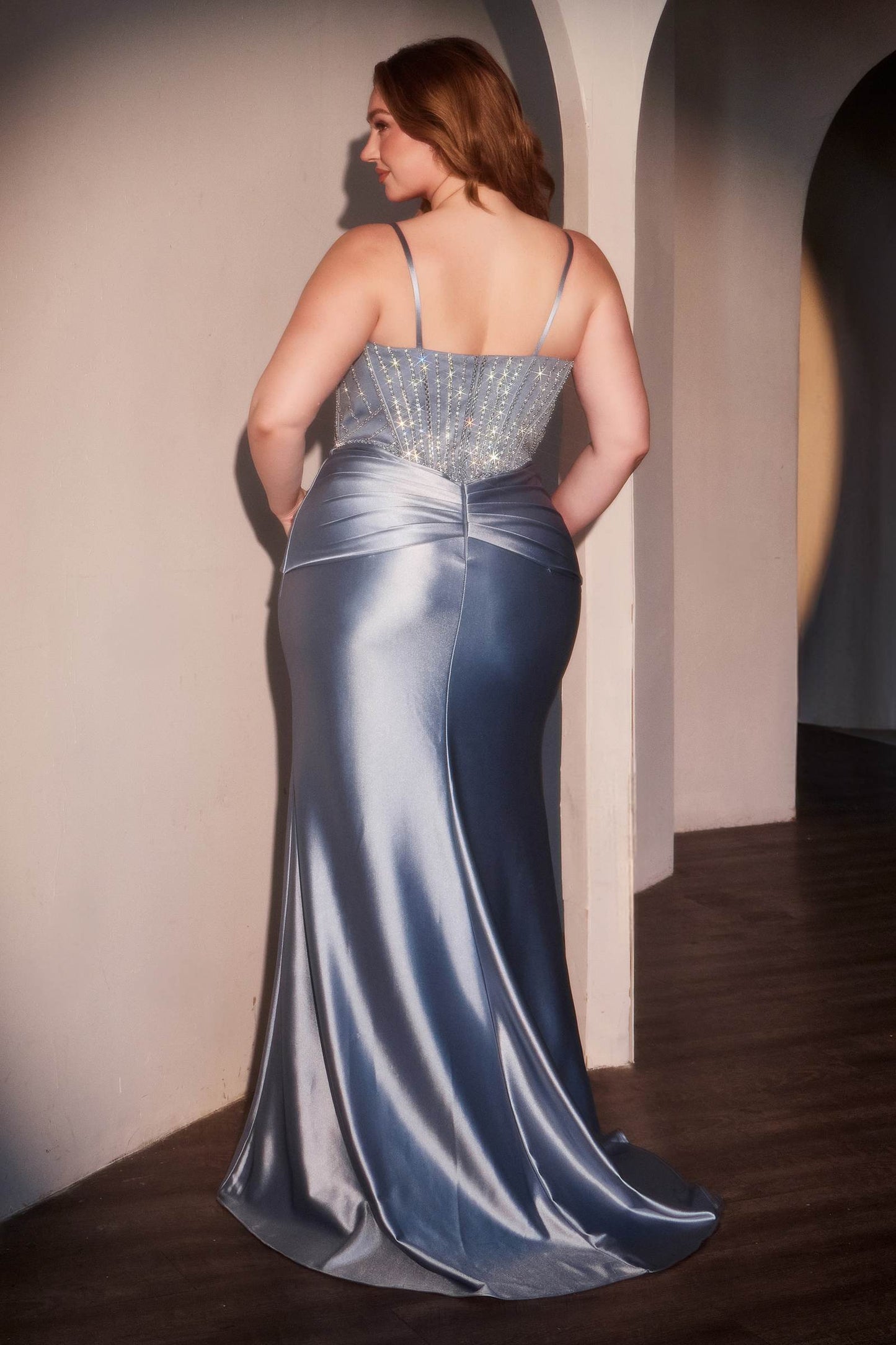 Ladivine CD752C Dress Fitted Satin Embellished Plus Size Gown