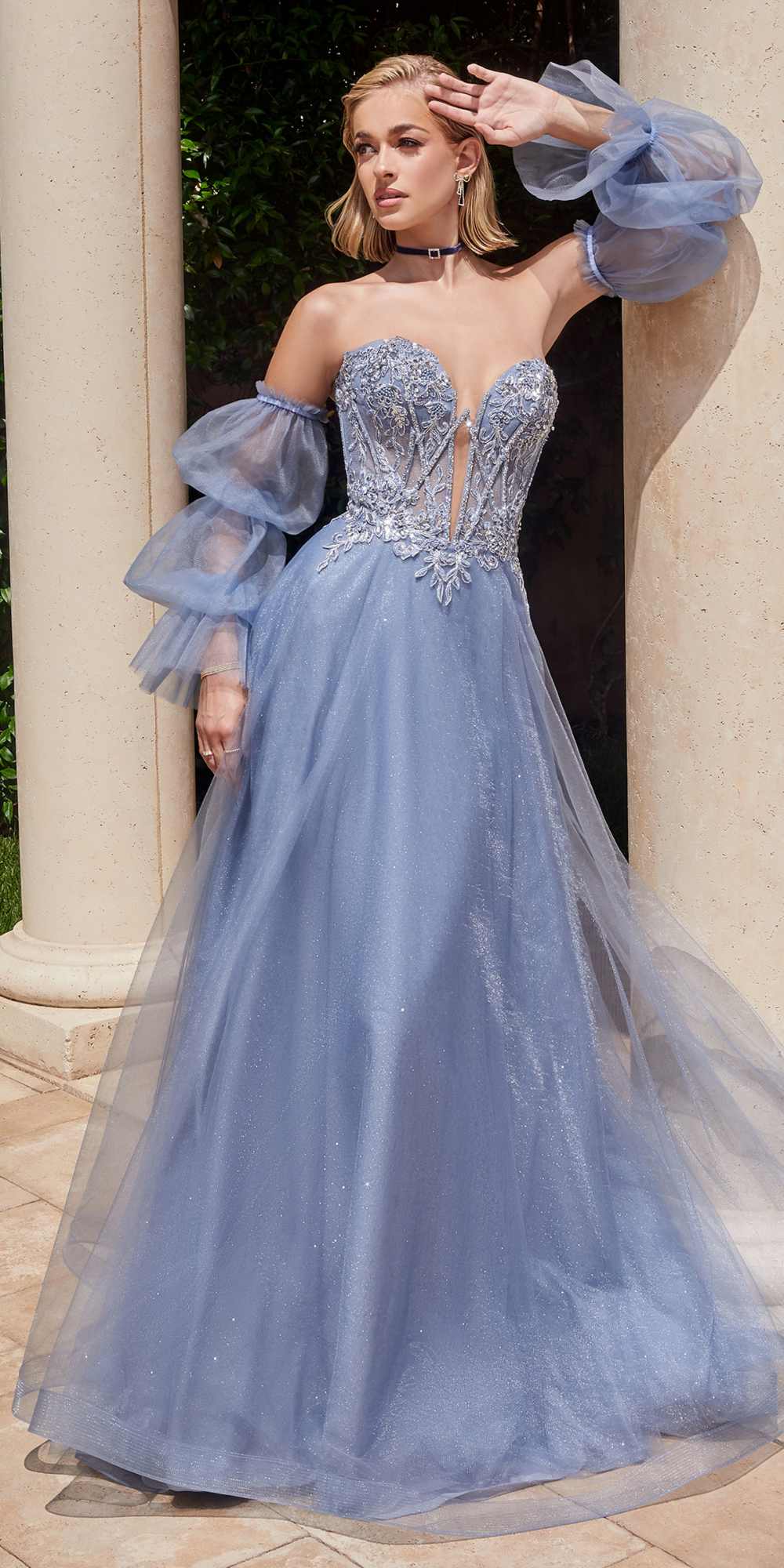 Ladivine CD830 Long Strapless Ball Gown with Removable Sleeves