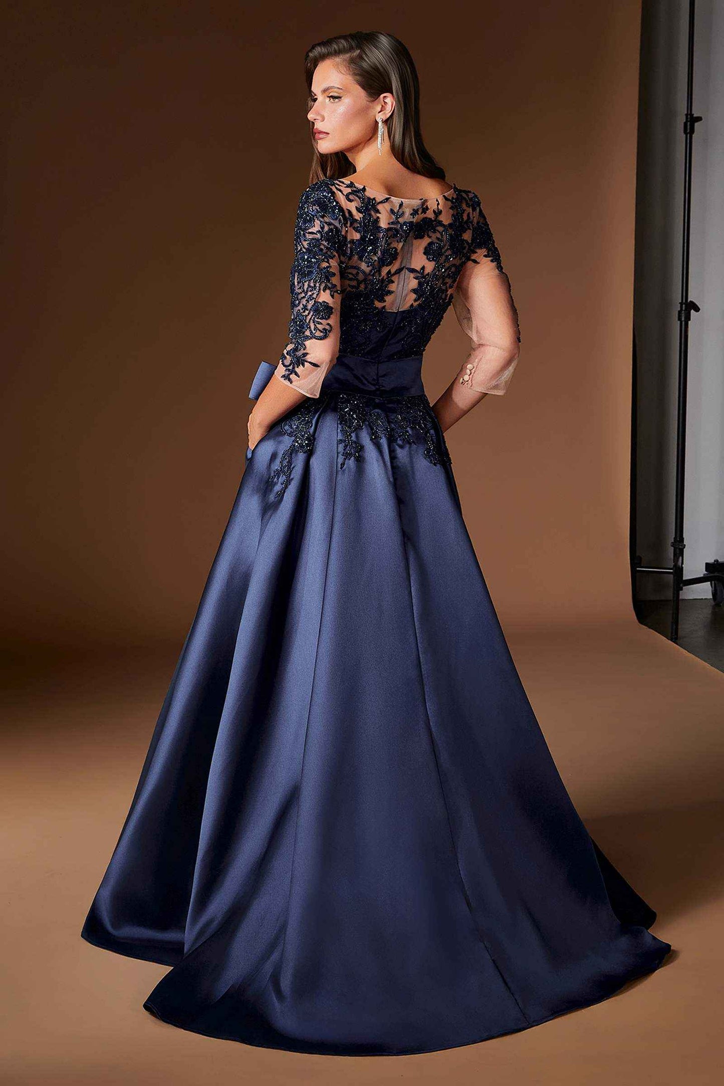 Ladivine CDS569 Three Quarter Sleeve Mikado Skirt A-Line Gown