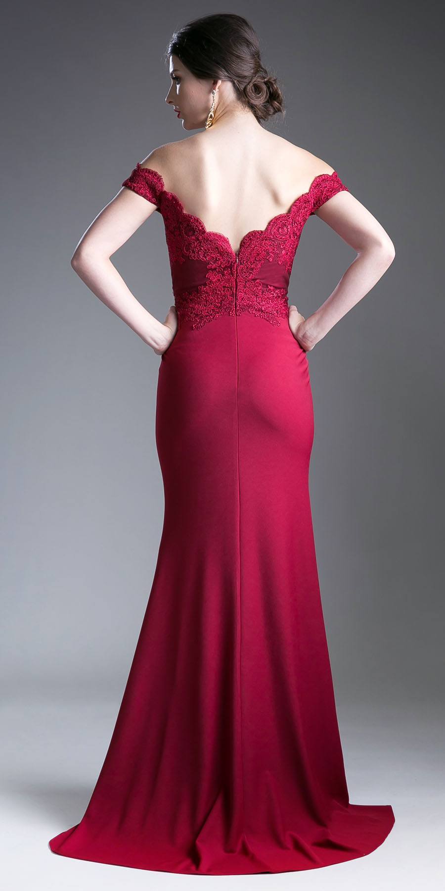Cinderella Divine CF158 Off Shoulder Floor Length Evening Gown Applique Bodice
