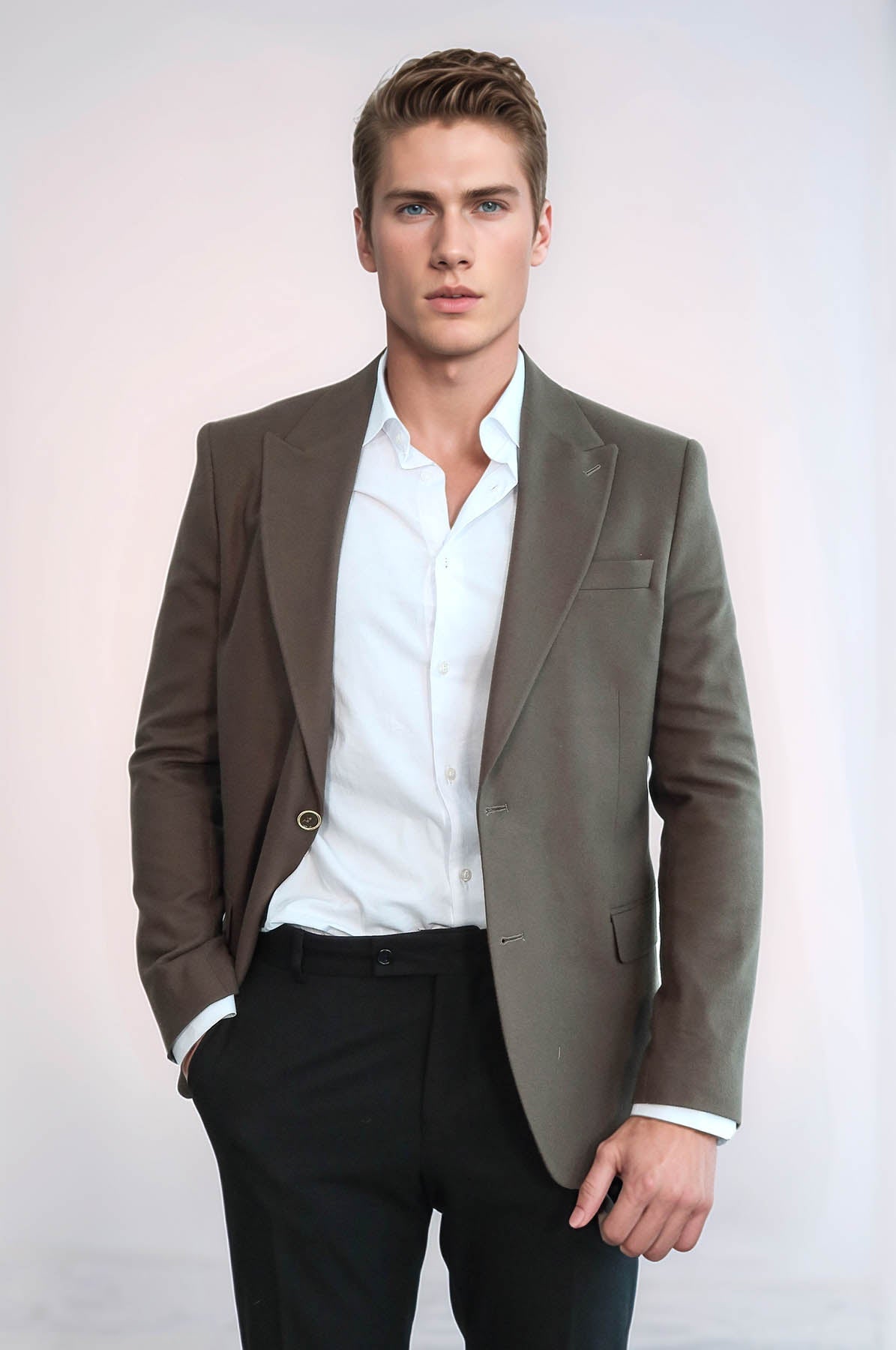 Plain Slim Fit Sport Brown Men Blazer - Wessi