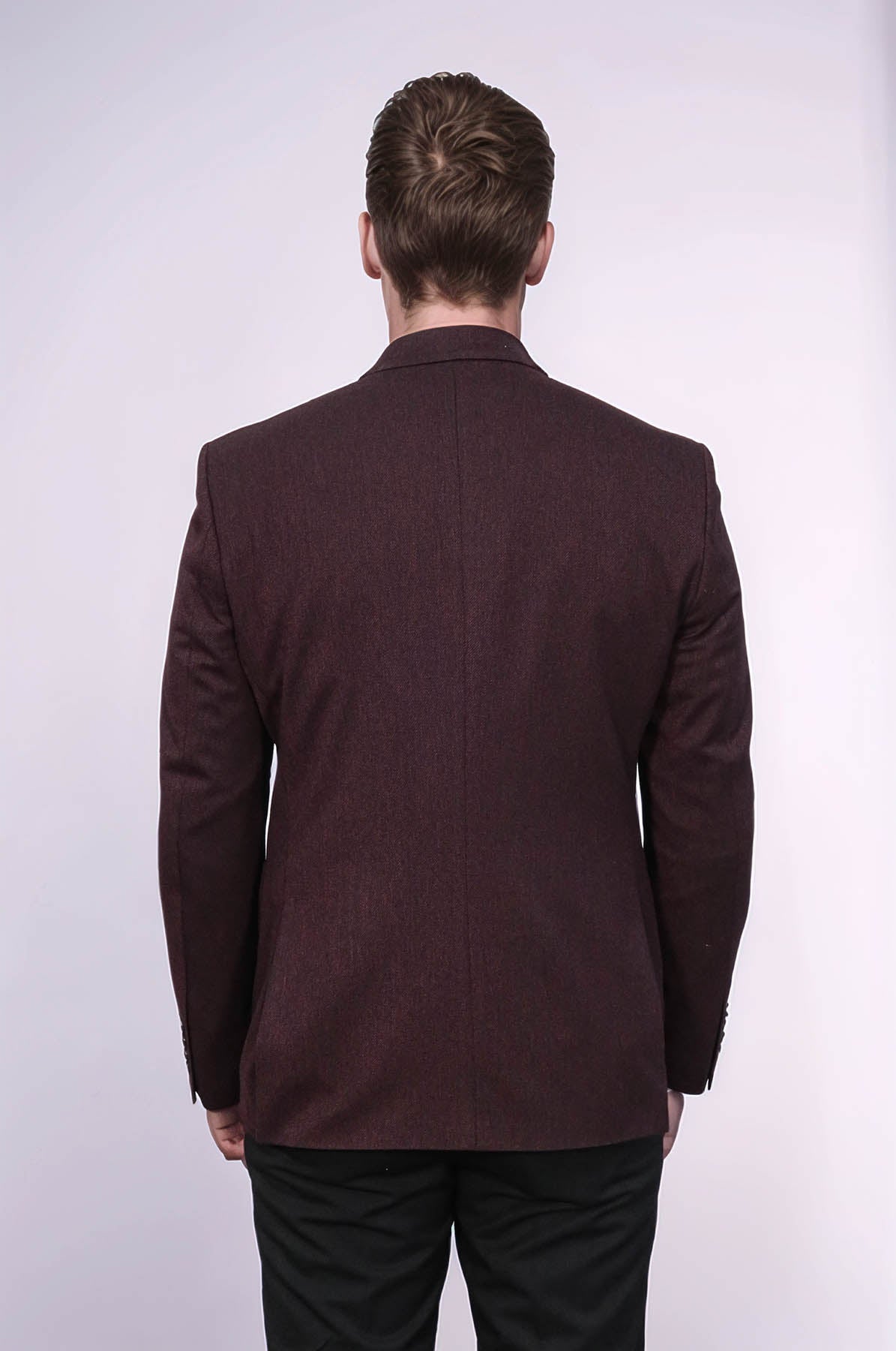 Textured Slim Fit Notch Lapel Burgundy Men Blazer - Wessi