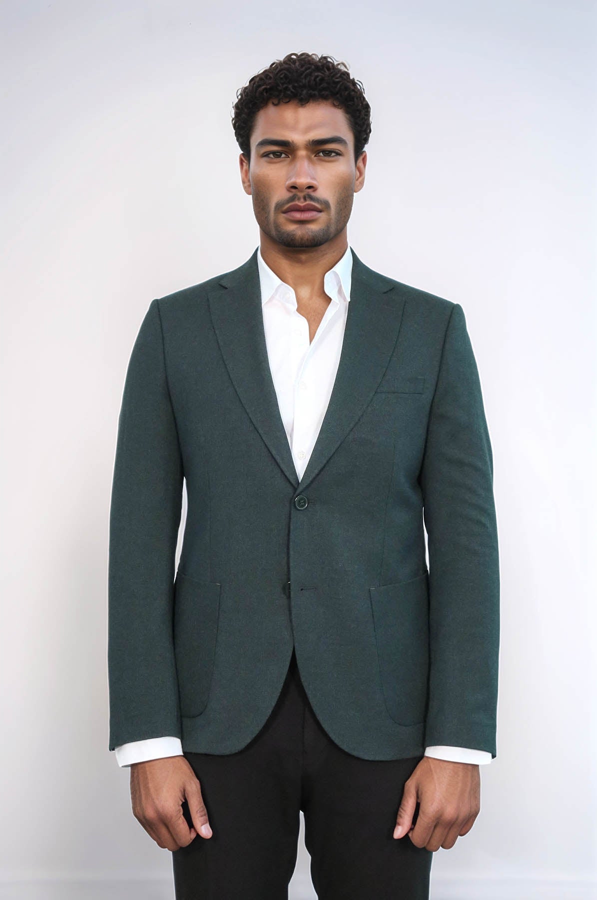 Textured Slim Fit Notch Lapel Green Men Blazer - Wessi
