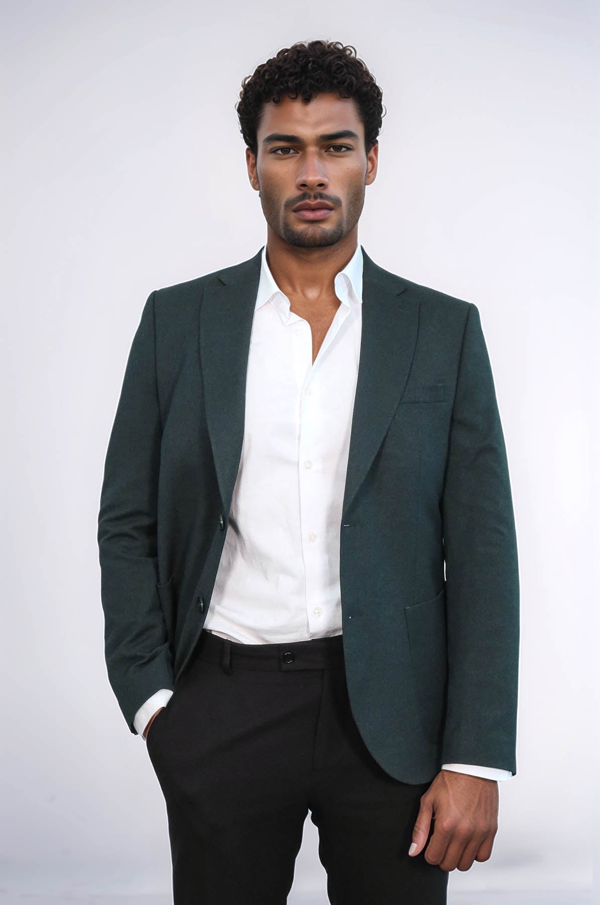Textured Slim Fit Notch Lapel Green Men Blazer - Wessi
