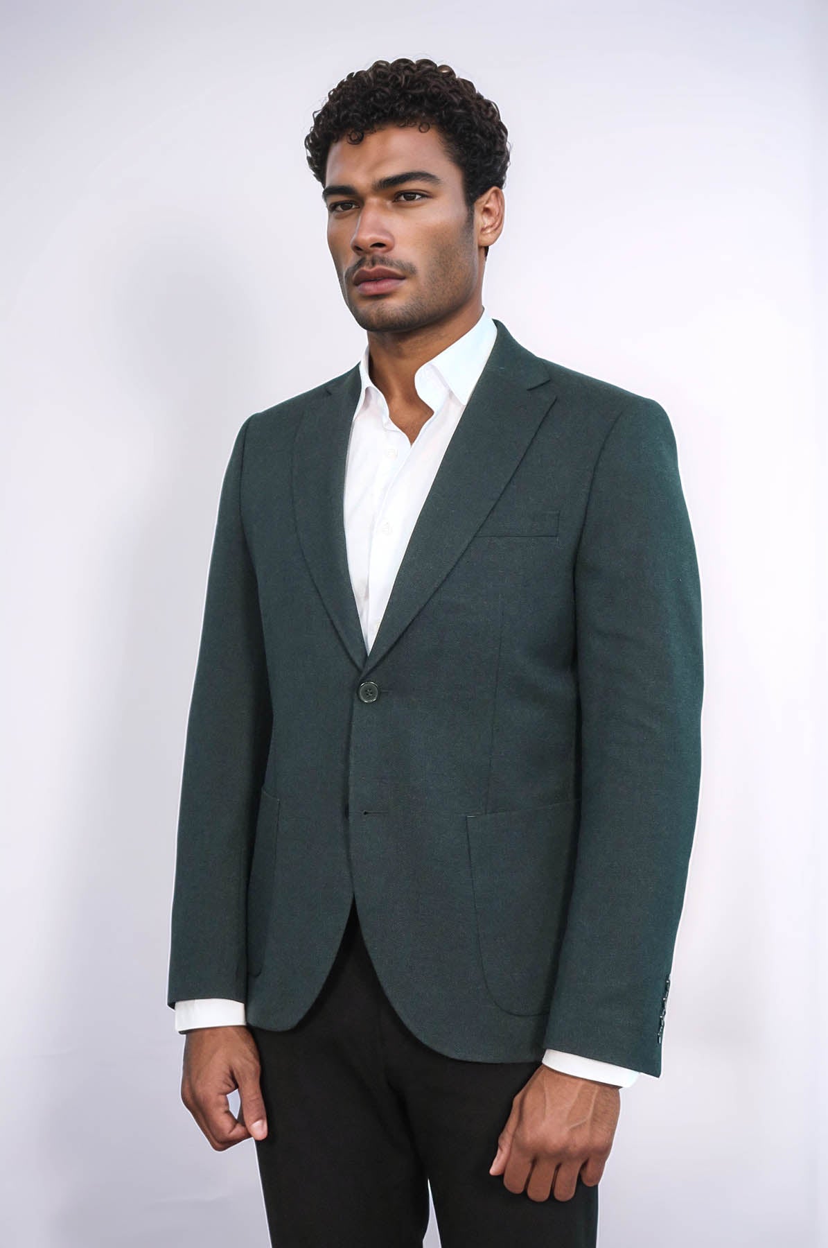 Textured Slim Fit Notch Lapel Green Men Blazer - Wessi