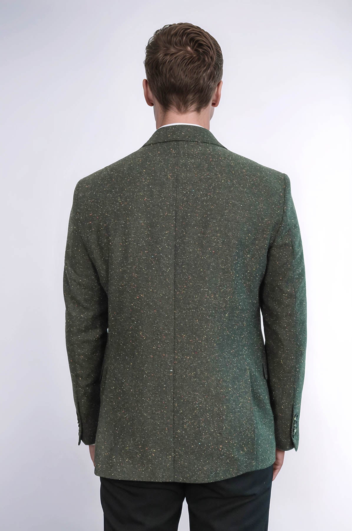 Houndstooth Pattern Wool Green Men Blazer - Wessi