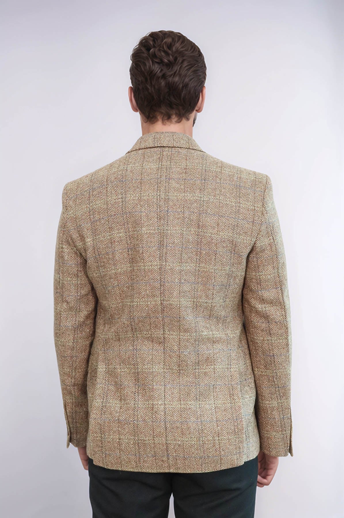 Herringbone Slim Fit Wool Tan Men Blazer - Wessi