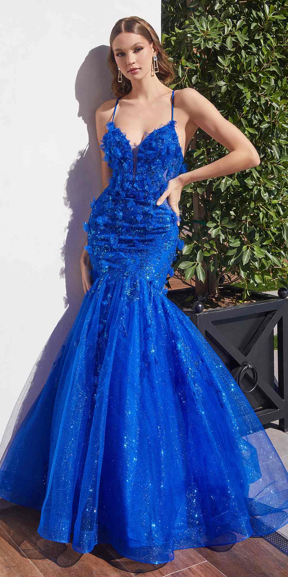Ladivine CM328 Long Floral Applique Mermaid Gown