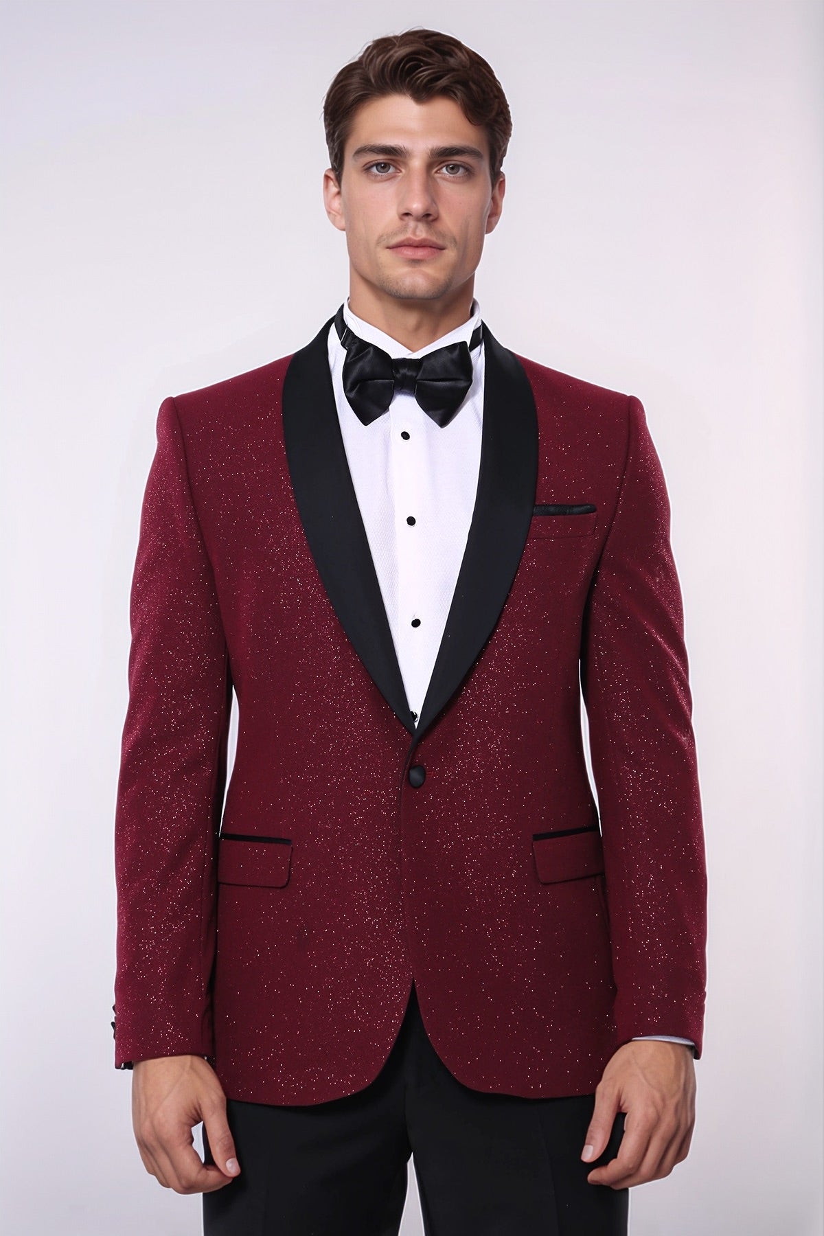 Burgundy Shawl Lapel Sparkly Men Tuxedo Jacket - Wessi