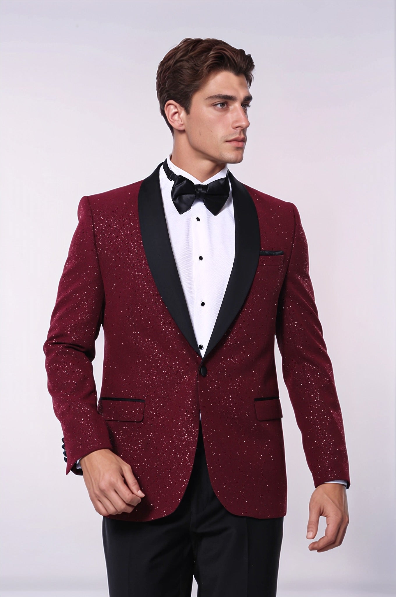 Burgundy Shawl Lapel Sparkly Men Tuxedo Jacket - Wessi