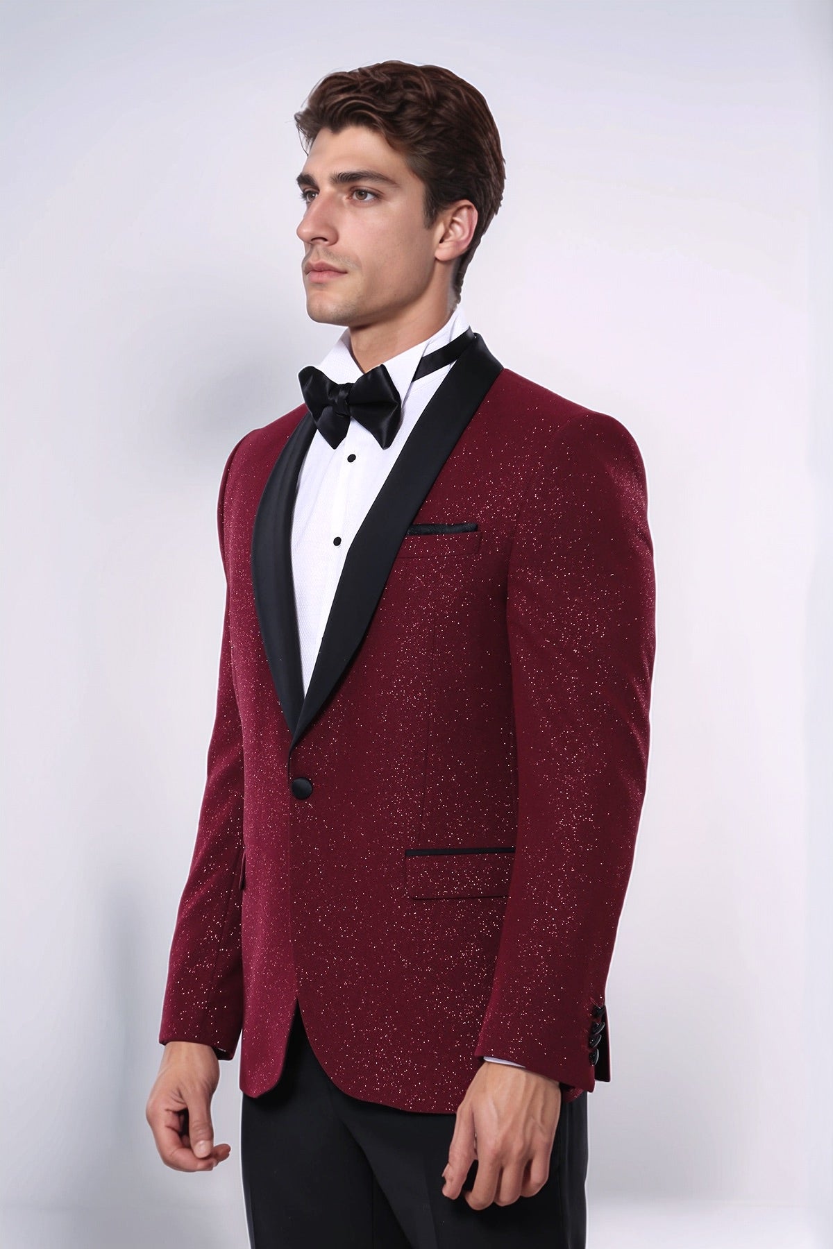 Burgundy Shawl Lapel Sparkly Men Tuxedo Jacket - Wessi
