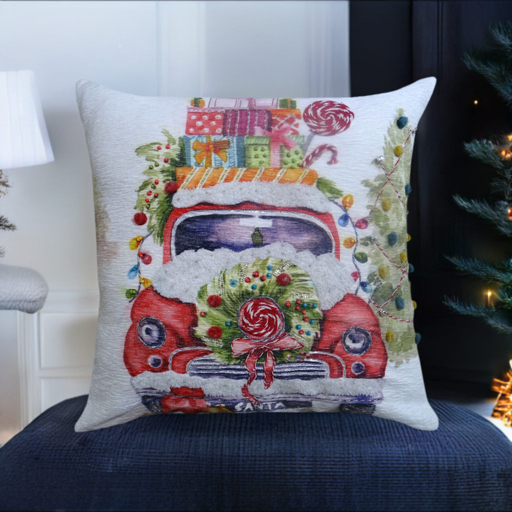 Vibhsa Christmas Embroidered Throw Pillow 20" x 20"