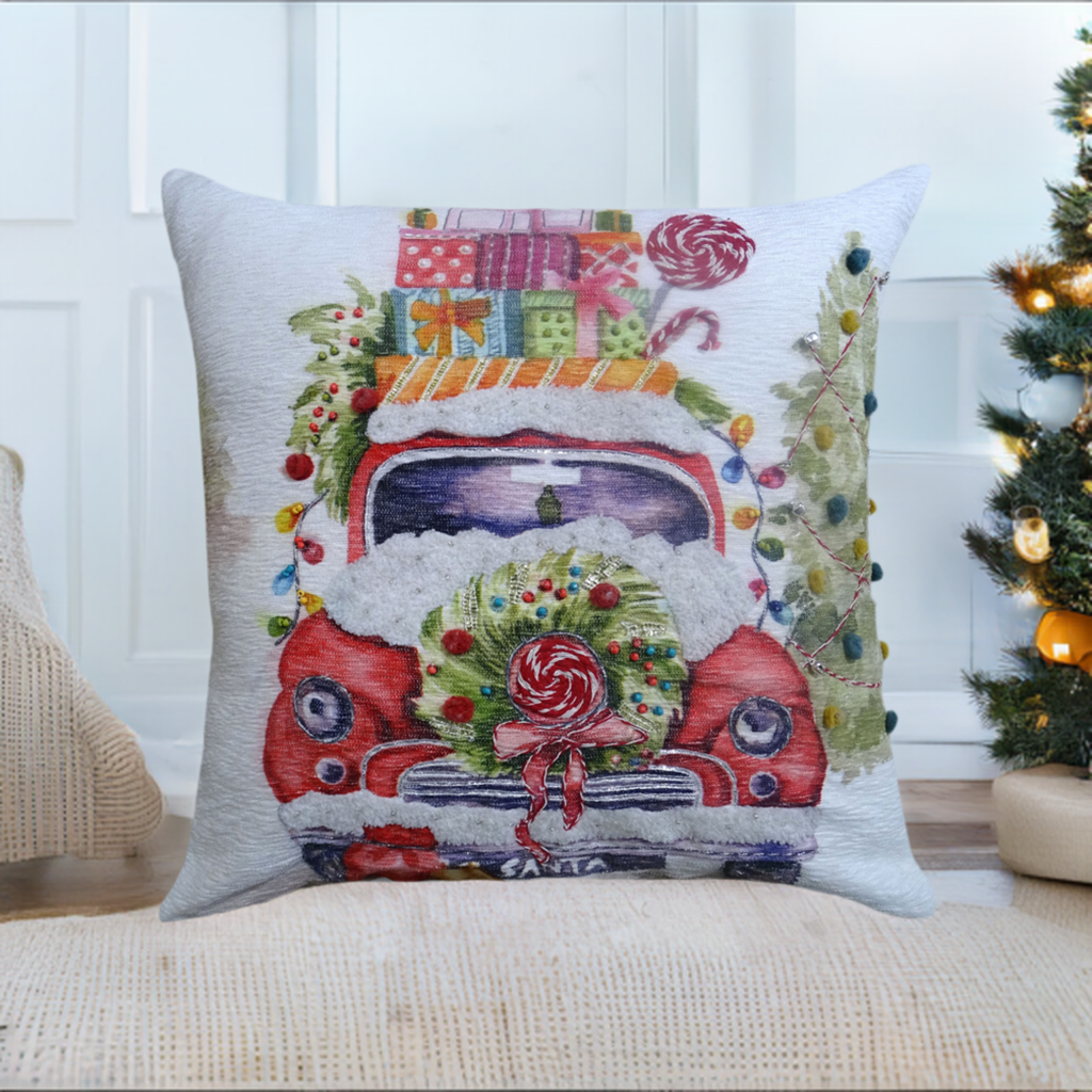 Vibhsa Christmas Embroidered Throw Pillow 20" x 20"