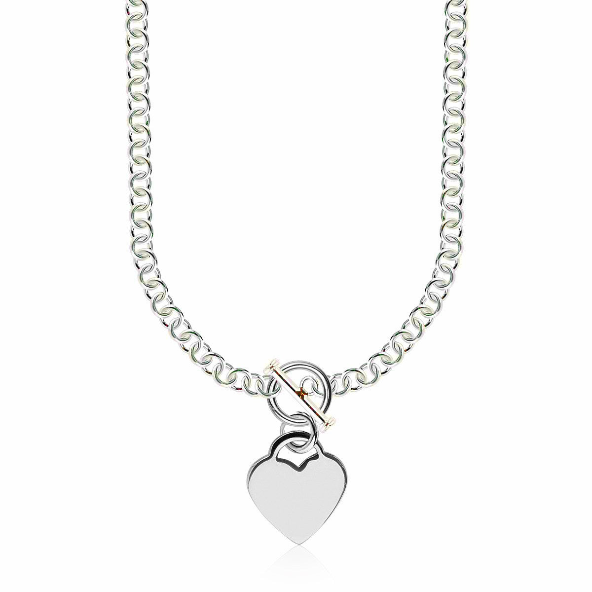 Collier chaîne Rolo en argent sterling plaqué rhodium avec un pendentif cœur à bascule