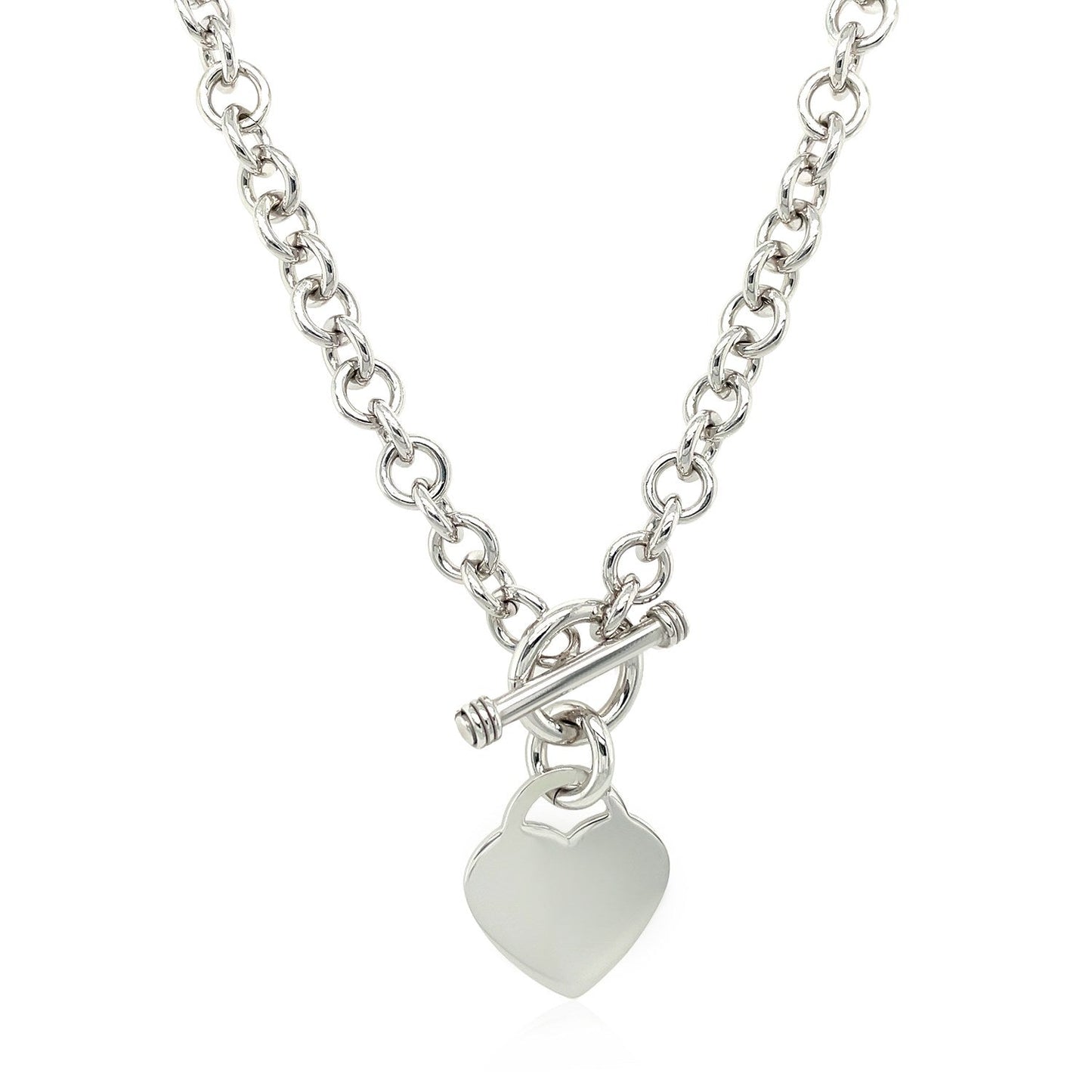 Collier chaîne Rolo en argent sterling plaqué rhodium avec un pendentif cœur à bascule