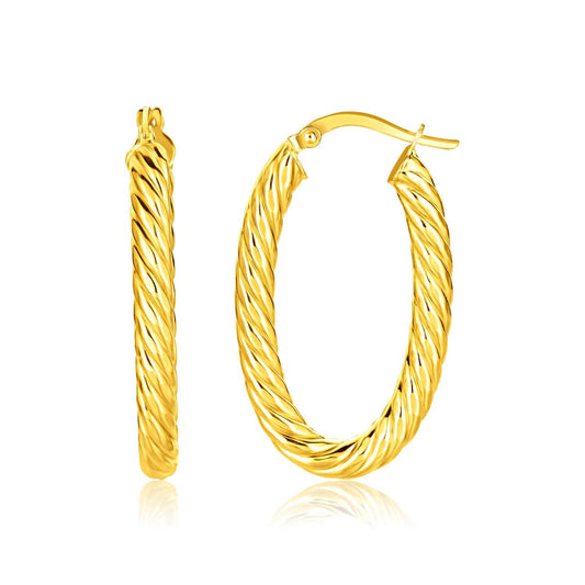 Ohrringe aus 14 Karat Gelbgold, gedrehte Kabel, ovale Creolen