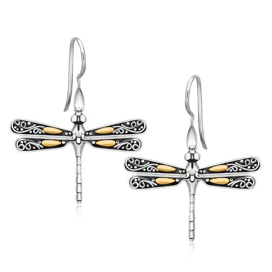 Ohrhänger mit Libellenmotiv aus 18 Karat Gelbgold und Sterlingsilber