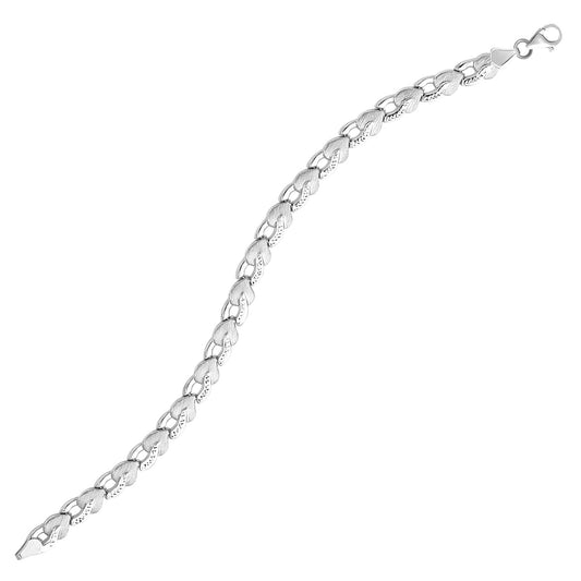 14 Karat Weißgold Herzform strukturiertes Armband (6,35 mm)