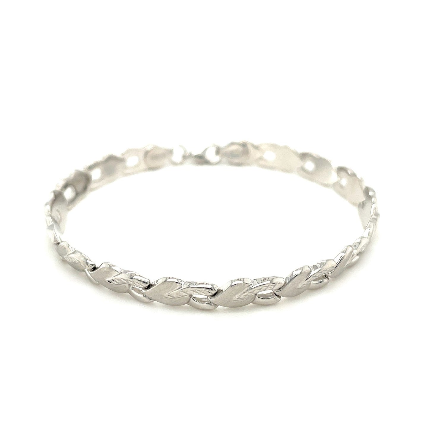 14 Karat Weißgold Herzform strukturiertes Armband (6,35 mm)