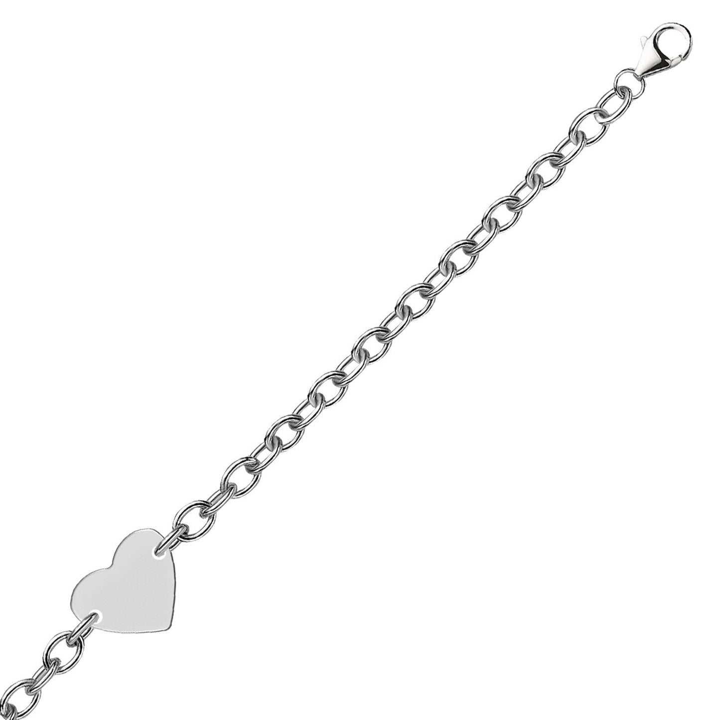 Sterlingsilber rhodiniertes Kettenarmband mit flacher Herzfassung (5,00 mm)