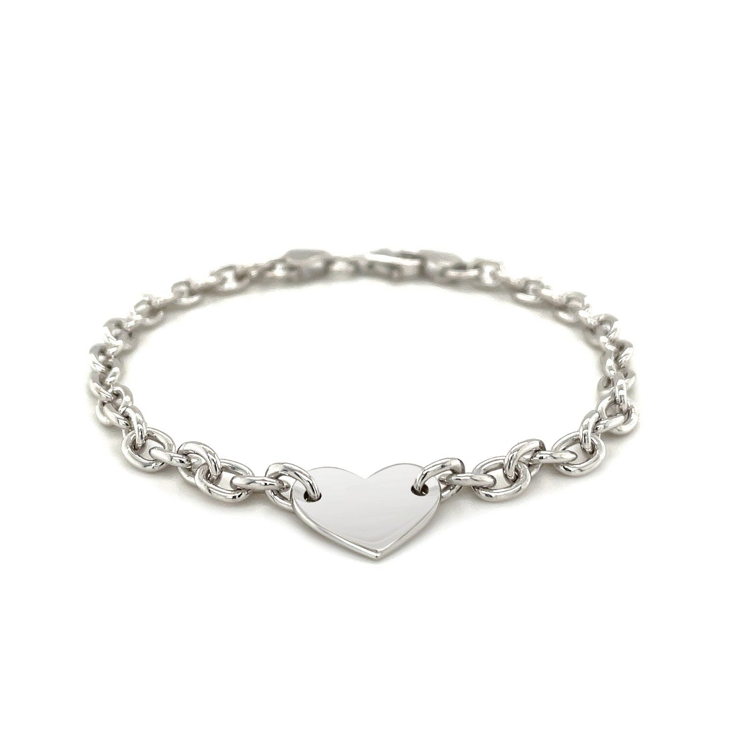 Sterlingsilber rhodiniertes Kettenarmband mit flacher Herzfassung (5,00 mm)