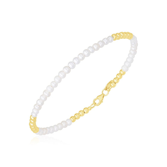 14 Karat Gelbgold Hochglanz Süßwasserperlen Pallina Perlenarmband (2,00 mm)