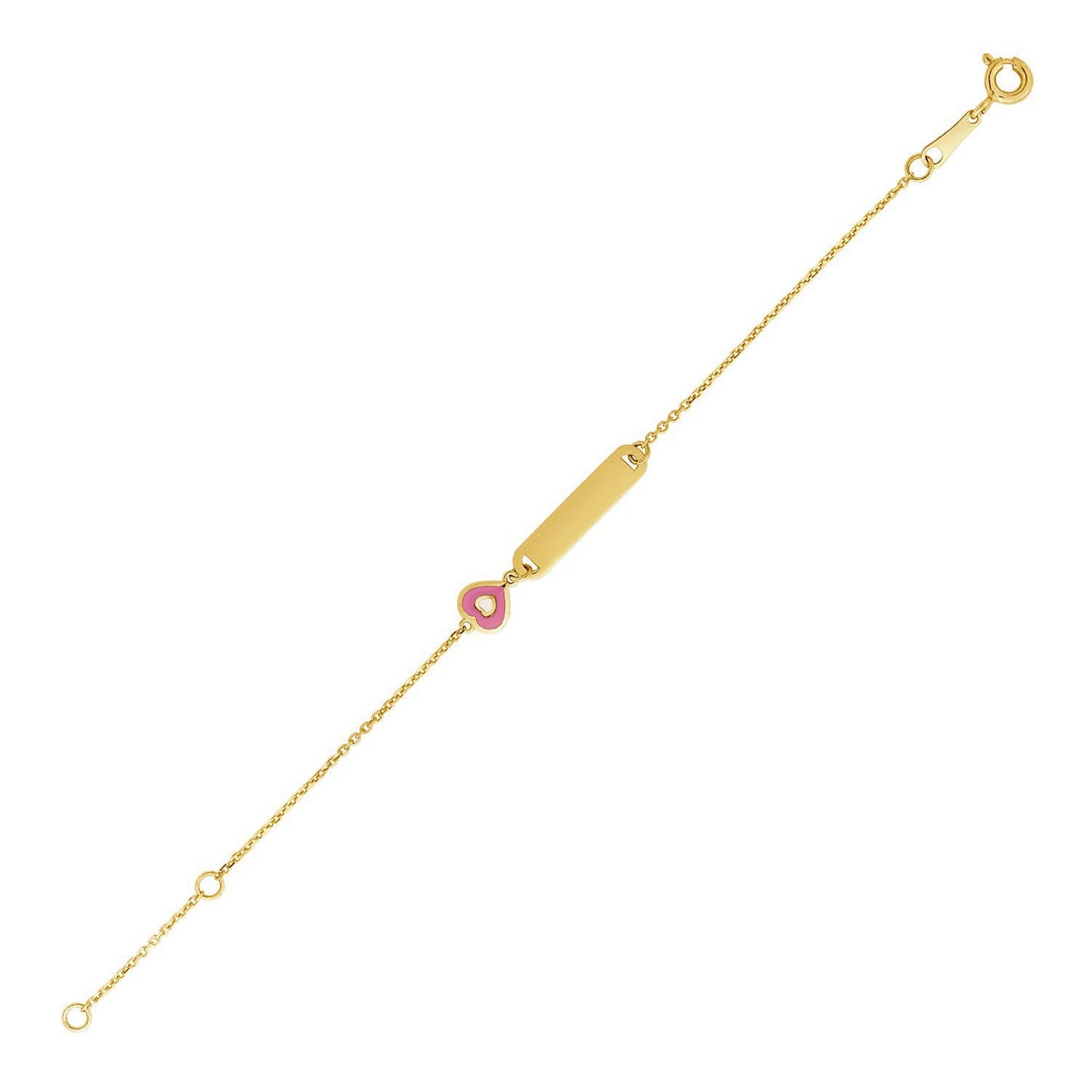 14 Karat Gelbgold Kinder-Identifikationsarmband, 5 1/2 Zoll, mit emailliertem Herz (1,00 mm)