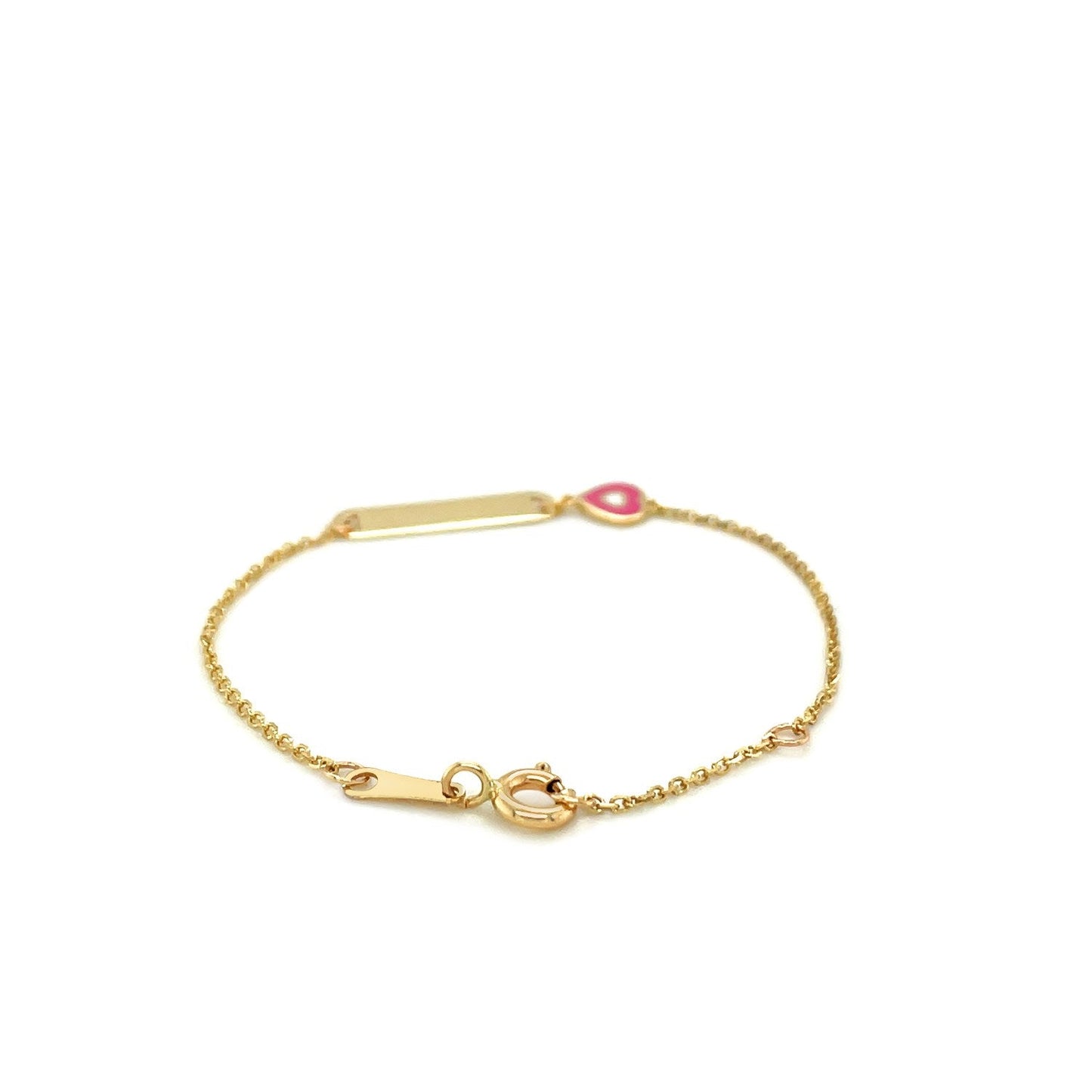 14 Karat Gelbgold Kinder-Identifikationsarmband, 5 1/2 Zoll, mit emailliertem Herz (1,00 mm)