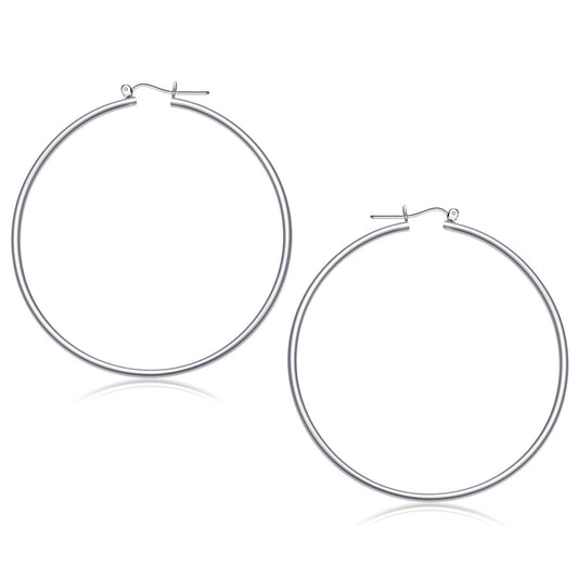 Boucles d'oreilles créoles en or blanc 14 carats poli (2x60mm)