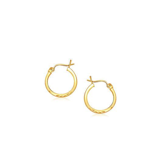 14 Karat Gelbgold Schlanker Creolen-Ohrring mit Diamantschliff-Oberfläche (2x15mm)