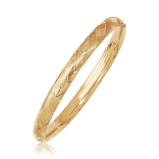 14k Gelbgold gewölbter Armreif mit Webmuster