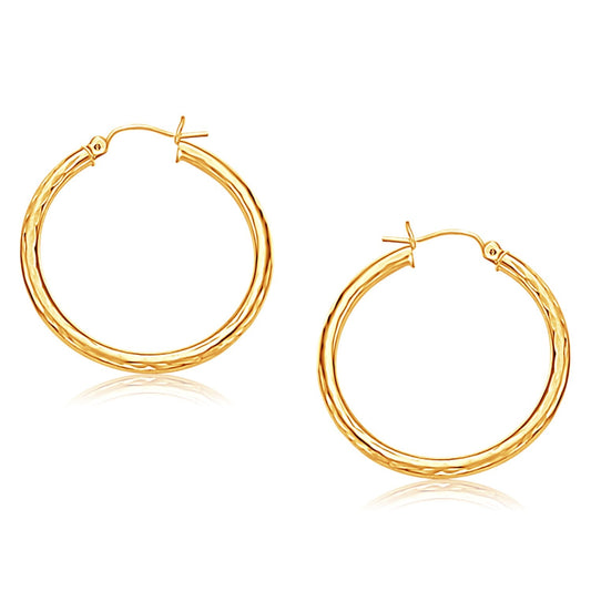 14k Yellow Gold Hoop Earring with Diamond-Cut Finish (3x30mm)