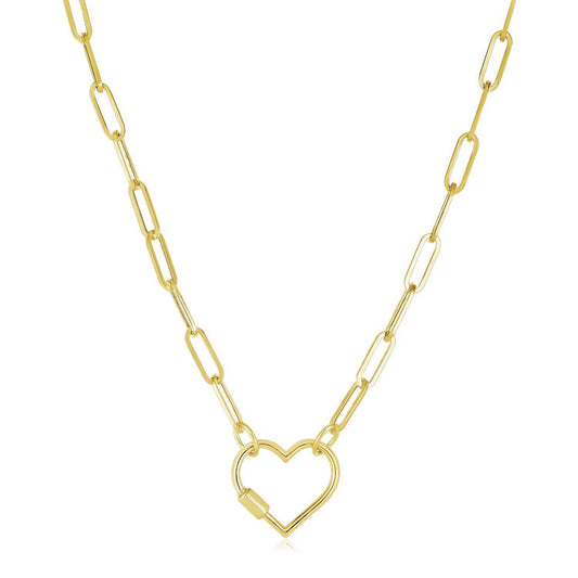 14k Gelbgold Paperclip-Kettenhalskette mit Herz-Karabinerverschluss