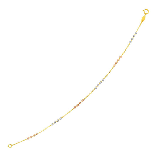 14k Tricolor Goldarmband mit strukturierten Perlen (2,10 mm)