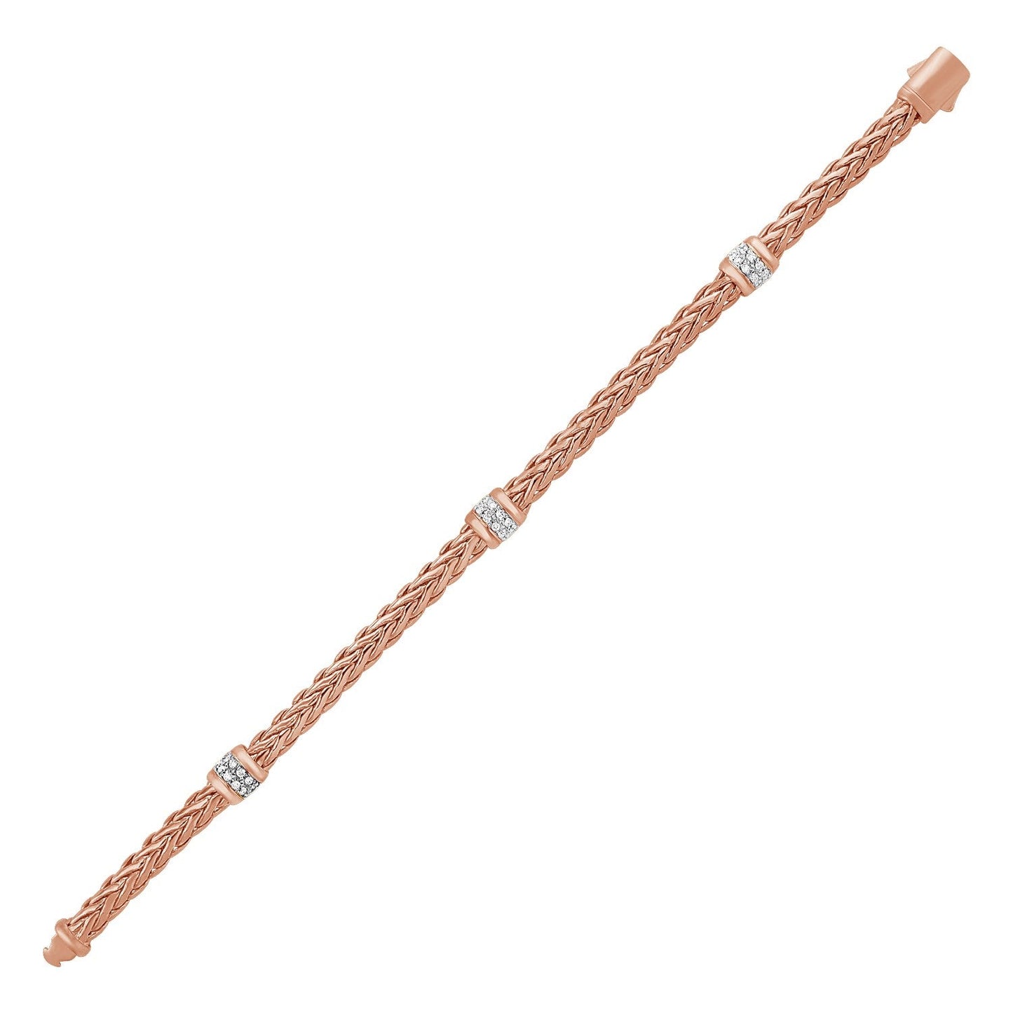 Bracelet en corde tressée polie avec accents de diamants en or rose 14 carats