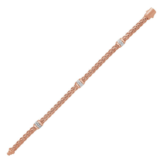 Poliertes Armband aus geflochtenem Seil mit Diamantakzenten in 14 Karat Roségold