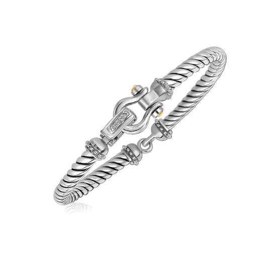 Italienisches Kabelarmband mit Diamantakzenten aus 18 Karat Gelbgold und Sterlingsilber (5,00 mm)