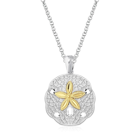 Designer-Anhänger Sanddollar aus Sterlingsilber und 14 Karat Gelbgold