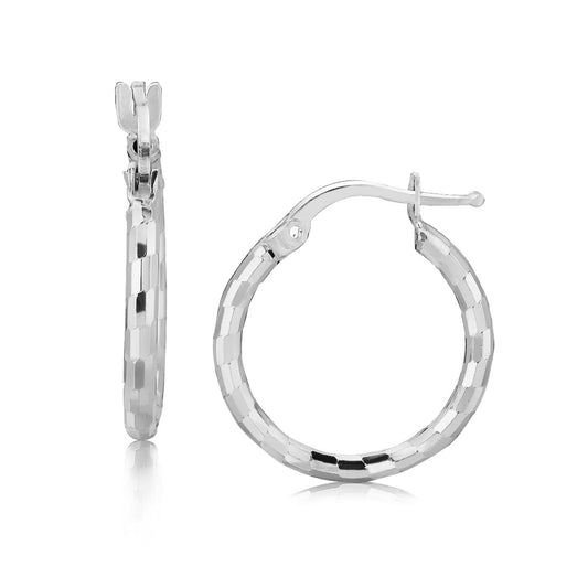 Ohrringe aus Sterlingsilber, rhodiniert, diamantgeschliffen, kleine Creolen (2x15mm)