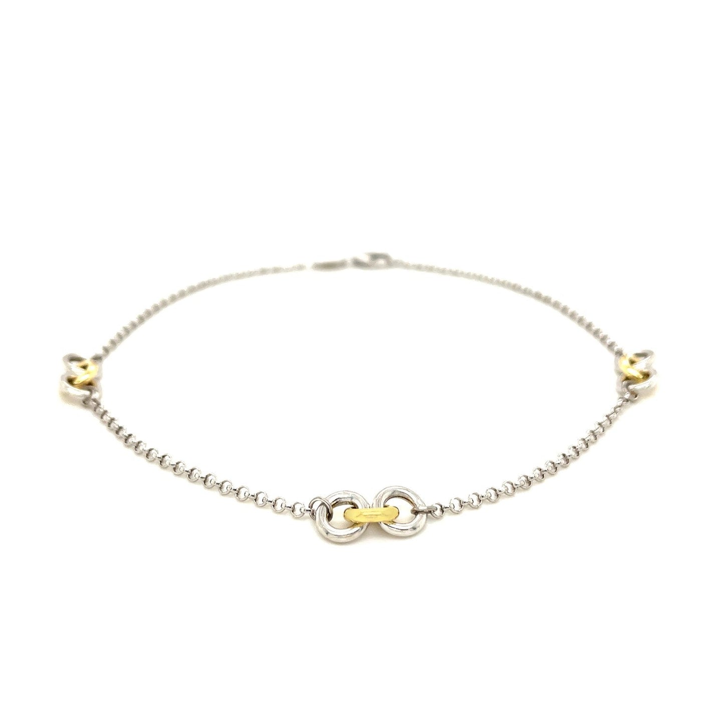 Fußkettchen aus 14 Karat Gelbgold und Sterlingsilber mit drei Ringstationen