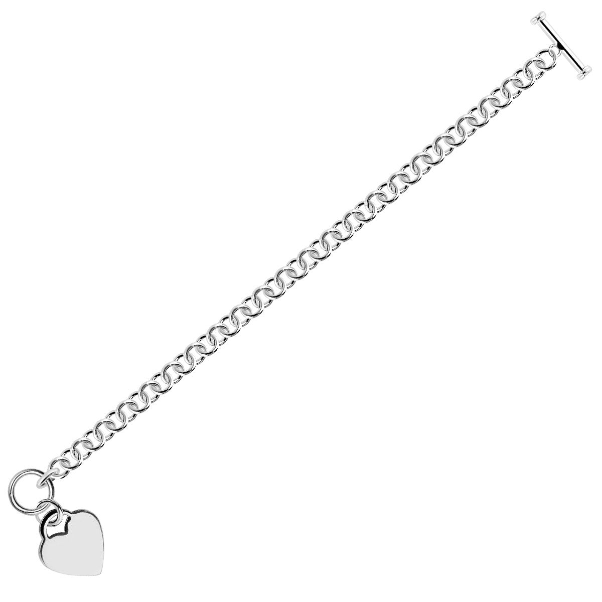 Bracelet chaîne rolo en argent sterling plaqué rhodium avec breloque cœur (6,00 mm)
