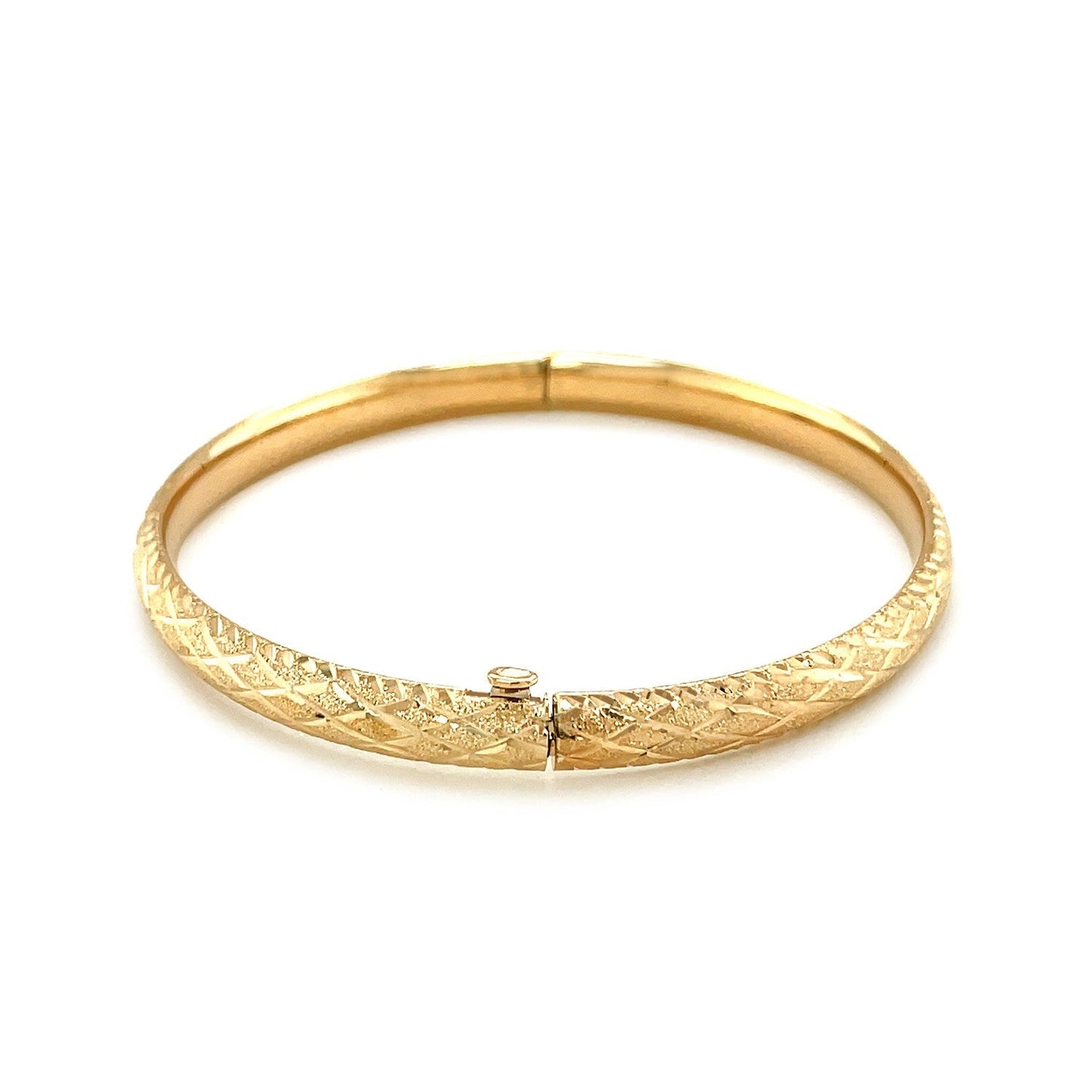 14 Karat Gelbgold Diamantgeschliffenes Design Kuppelmotiv Kinderarmreif
