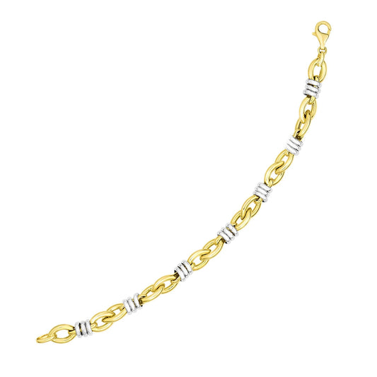 Armband aus 14 Karat zweifarbigem Gold mit Ring-umwickelten, marquiseförmigen Gliedern (8,85 mm)