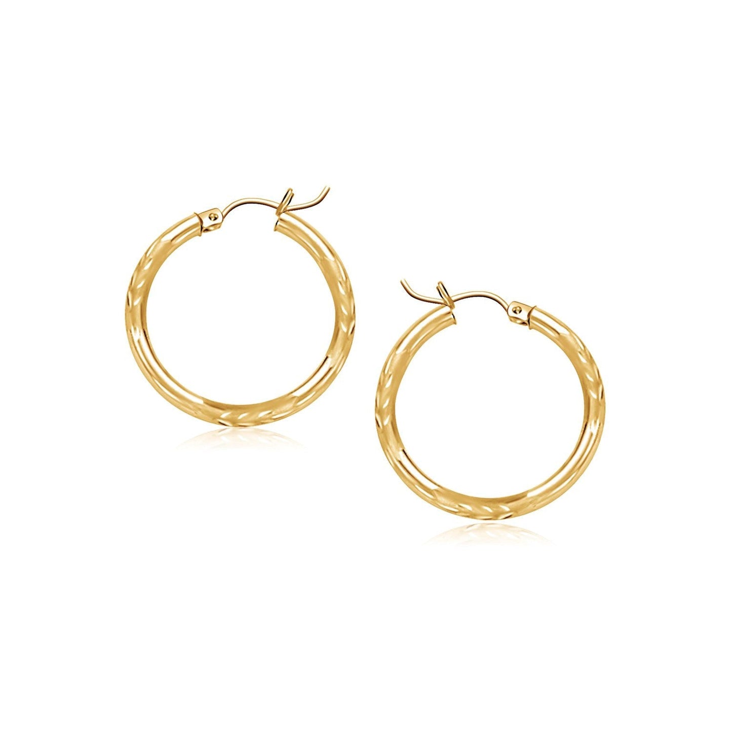 Ohrringe, 14 Karat Gelbgold, ausgefallen, Diamantschliff, schmal, kleine Kreolen (2x15mm)