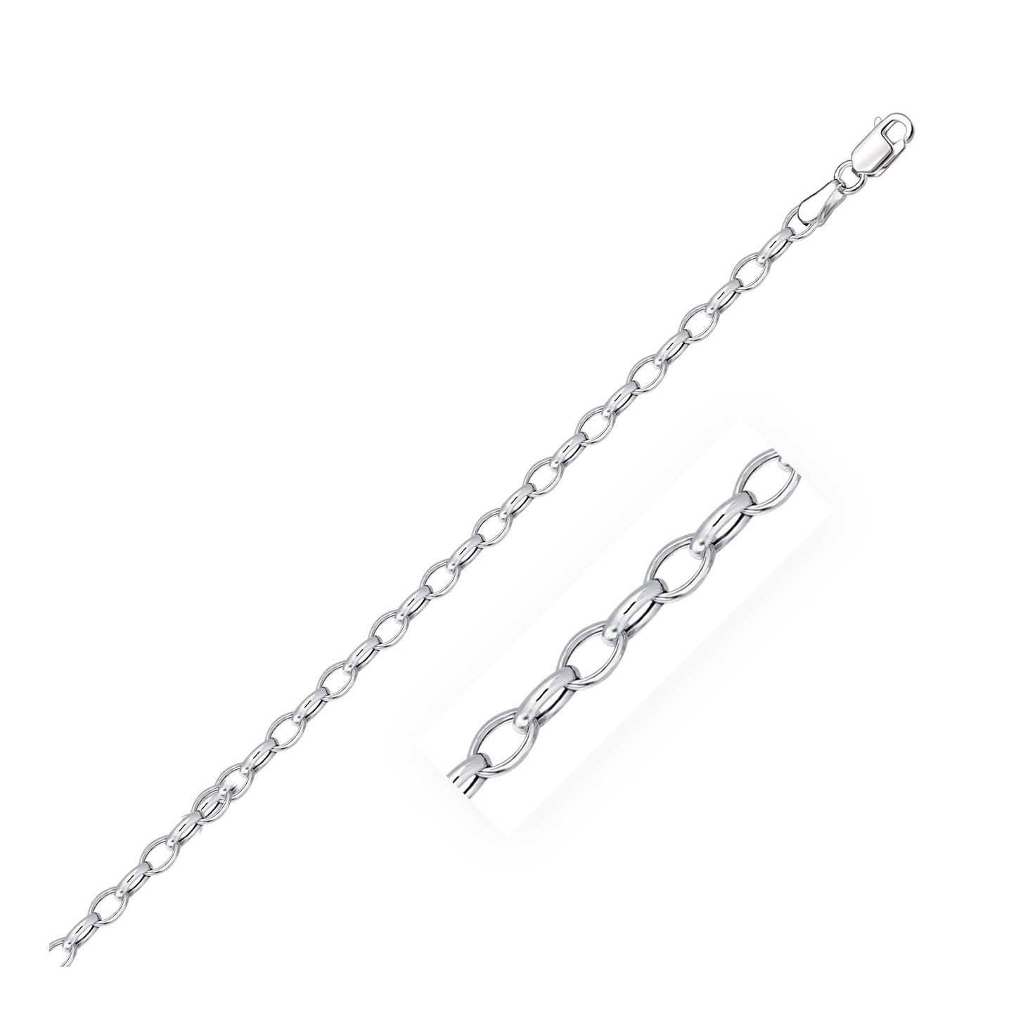Armband aus 14 Karat Weißgold, Oval Rolo (3,20 mm)