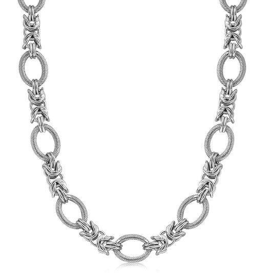 Sterlingsilber rhodiniert Knoten-Stil und strukturierte ovale Halskette