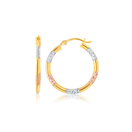 Dreifarbige Creolen mit Diamantschliff-Akzenten aus 14 Karat Gold (2x15mm)
