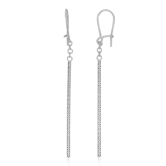 Boucles d'oreilles pendantes longues en or blanc 14 carats avec barrette taillée diamant