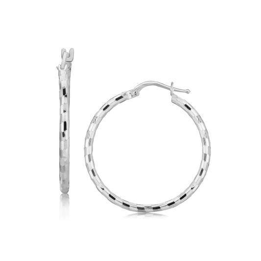 Sterlingsilber Creolen Diamantgeschliffen mit Rhodiumbeschichtung (2x26mm)